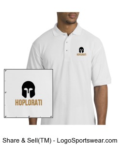 White Men's Polo with Hoplite helmet and Hoplorati Wording Design Zoom